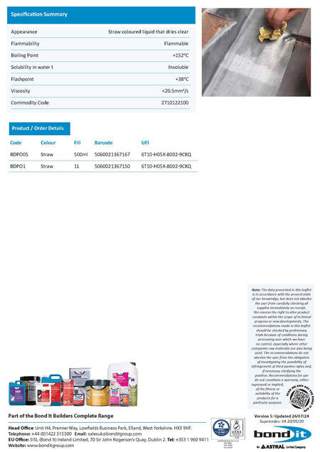 Bond It Patination Oil technical data sheet page 2