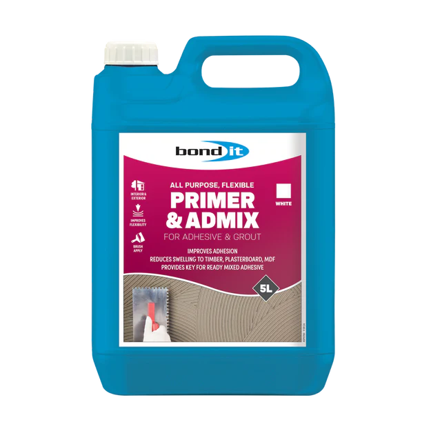 Bond It Primer & Flexible Admixture stock image featuring the 5L tub used for cement, screed, and tile bonding applications.
