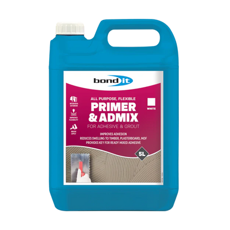 Bond It Primer & Flexible Admixture stock image featuring the 5L tub used for cement, screed, and tile bonding applications.