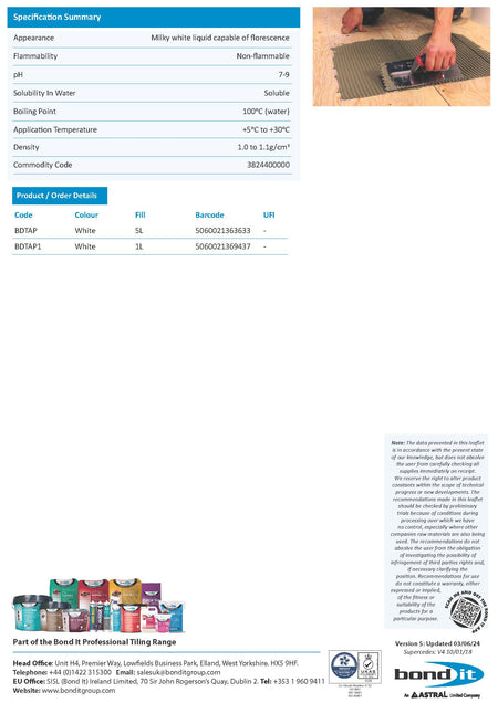 Bond It Primer & Flexible Admixture Technical Data Sheet 2 detailing product specifications, performance data, and application guidelines.