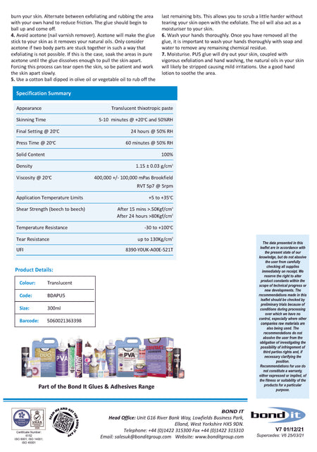 Bond It PU5 Wood Glue polyurethane adhesive used for exterior and interior woodworking Data Sheet 2