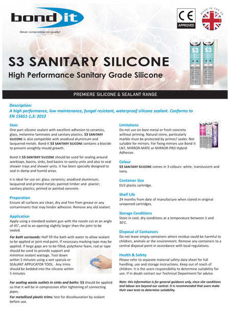 Bond It sanitary silicone technical data sheet (TDS) 1