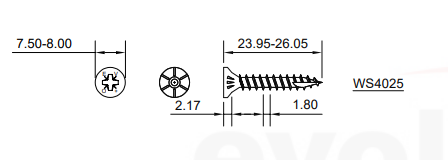 Technical drawing of Evolution WoodMaster Pozi Drive Super Cutter screw 4.0 × 25mm