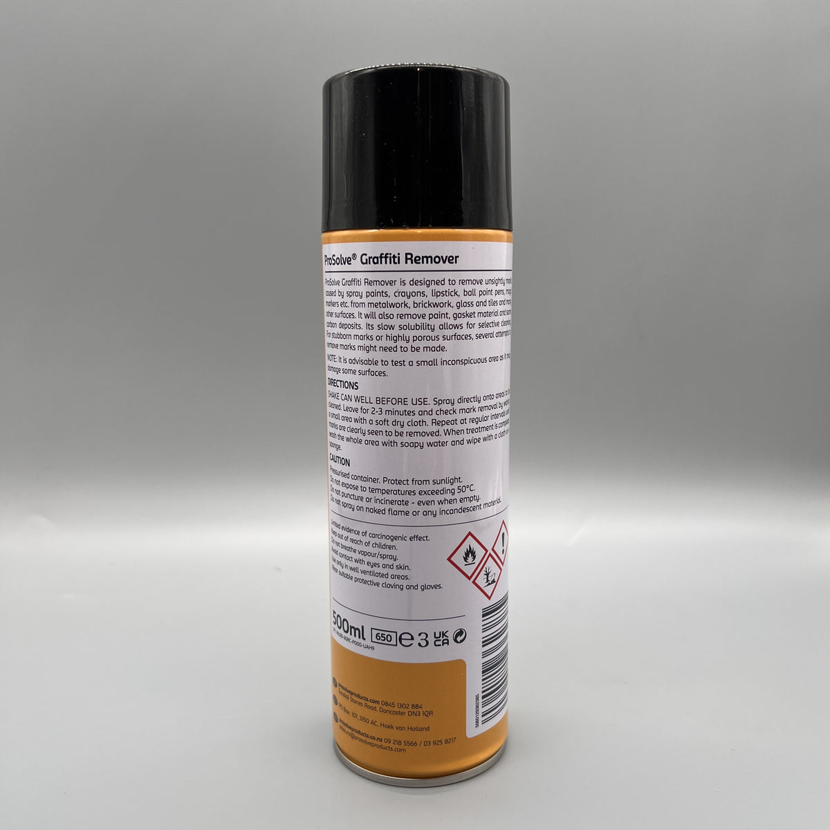 ProSolve Graffiti Remover back label showing instructions and safety information