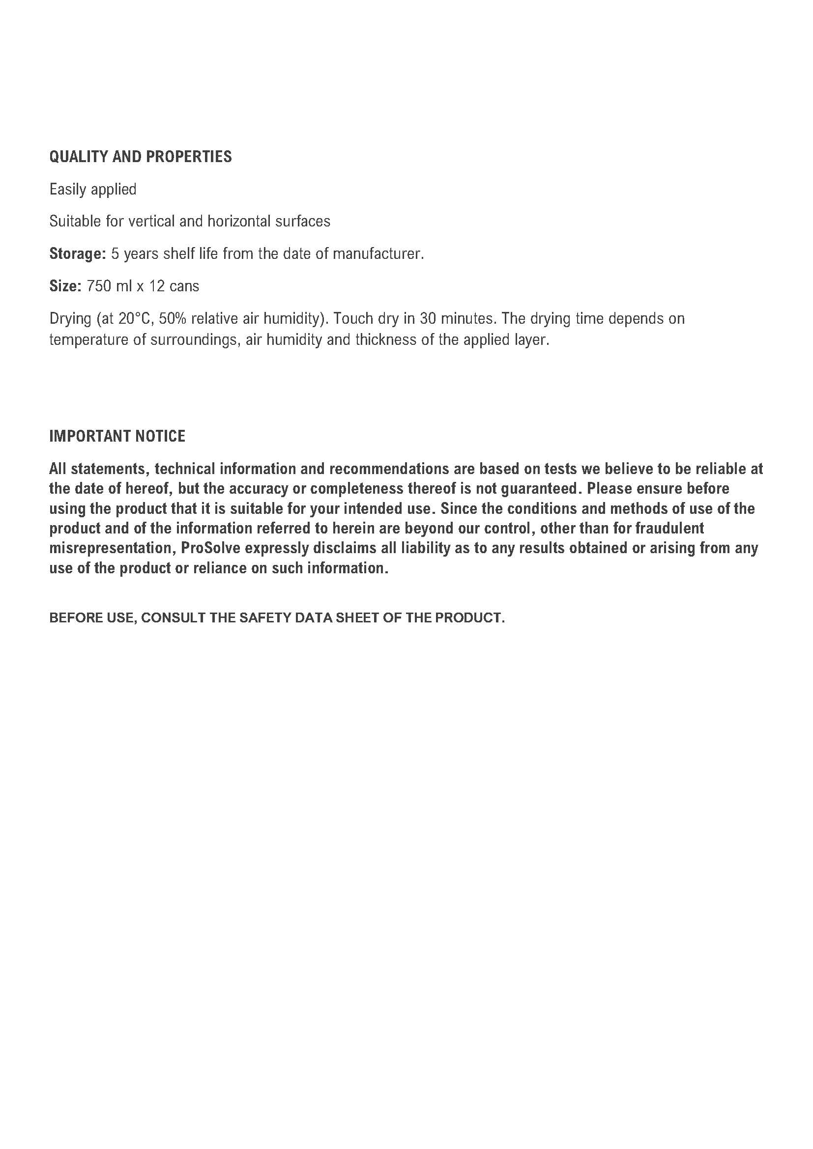ProSolve Graffiti Remover technical data sheet 2 with safety and application details