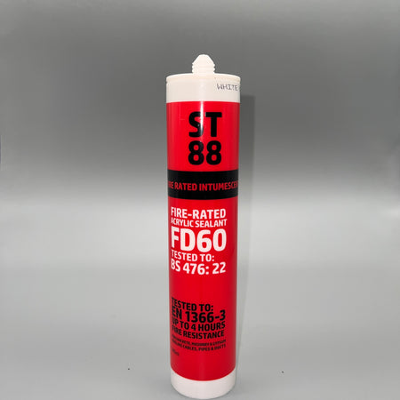 Single tube of ST88 FD60 fire-rated acrylic sealant in white, 310ml intumescent fire-stopping cartridge