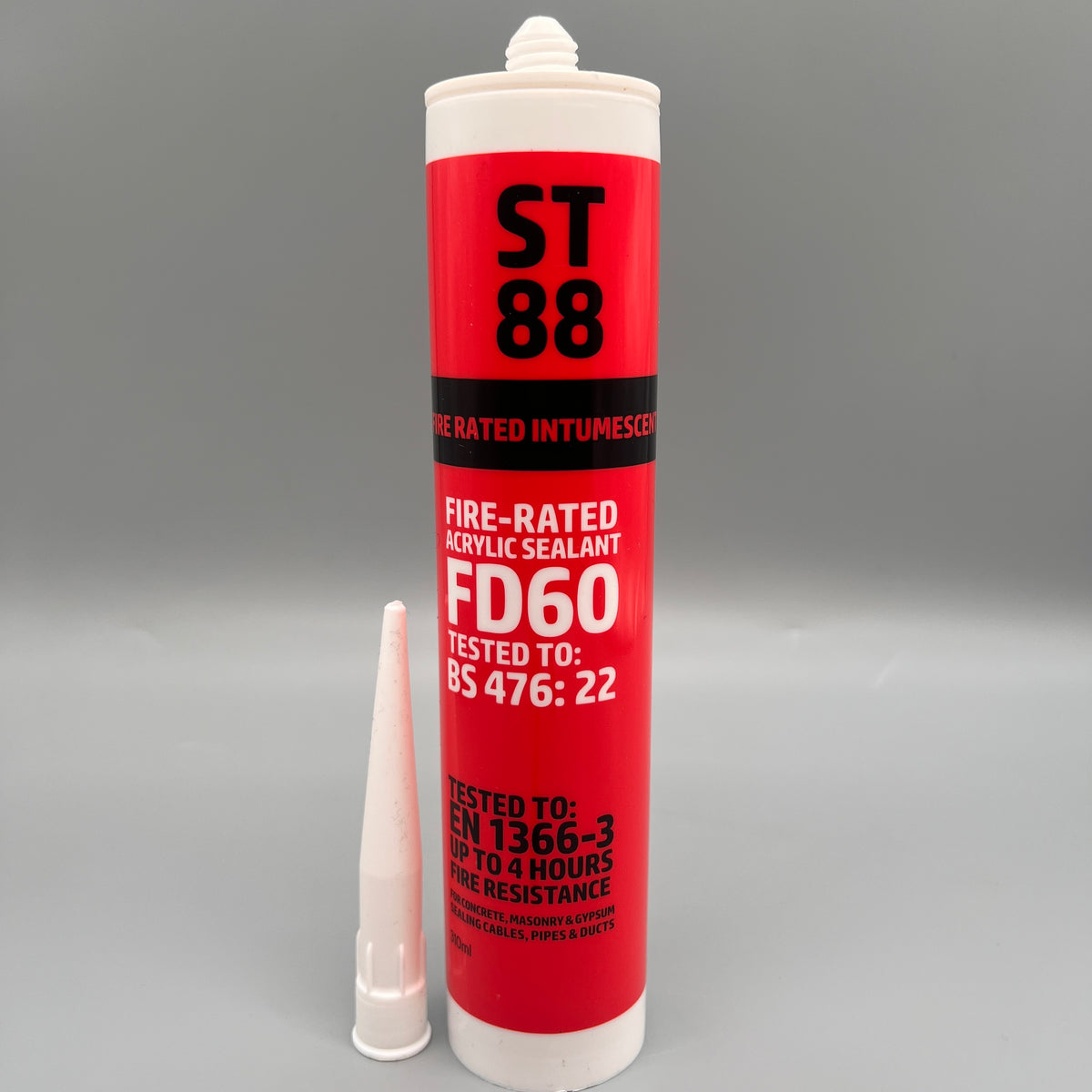 ST88 fire rated intumescent acrylic sealant cartridge front view