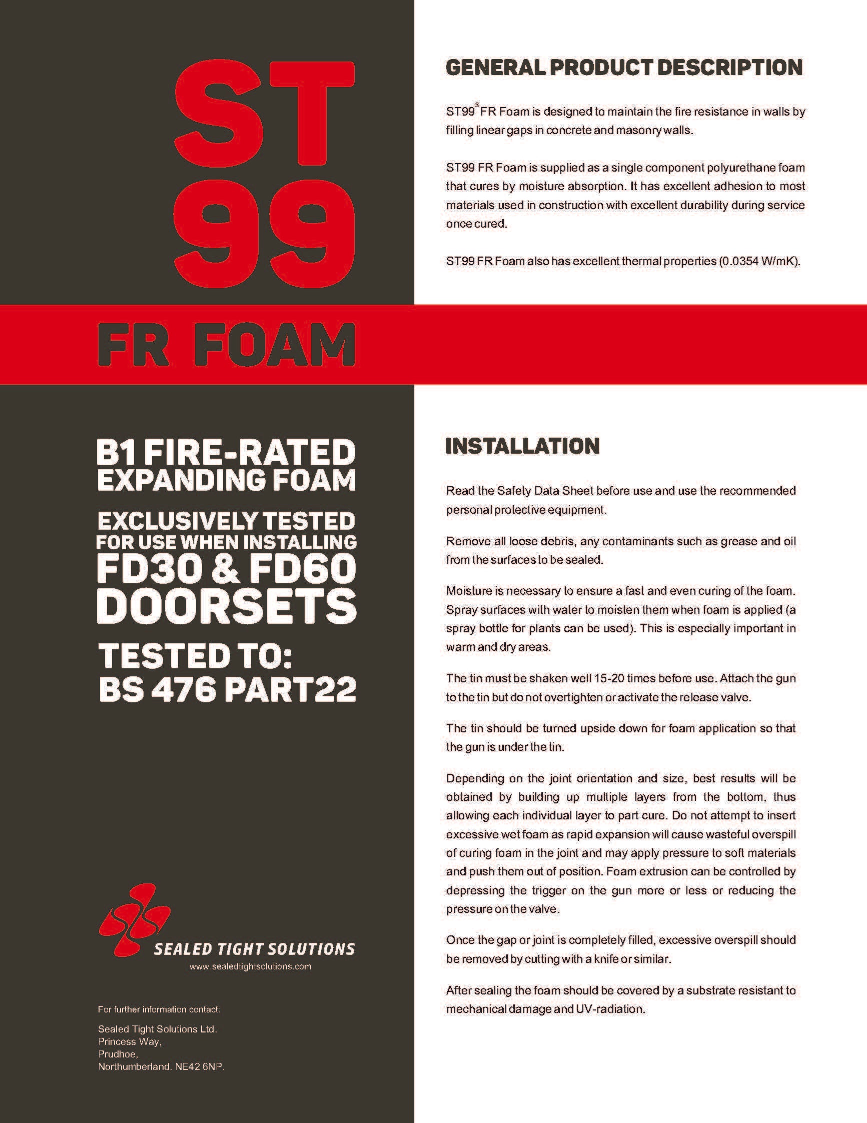 ST99 Expanding Fire Foam product data sheet
